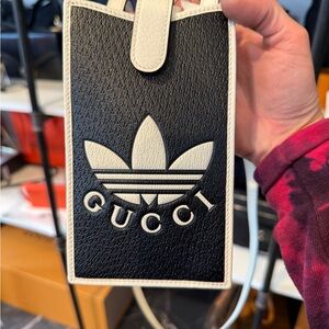 Gucci X Adidas Black and White Logo Crossbody Phone Holder
